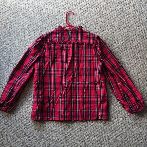 J. Crew Tartan cotton poplin top with ruffles size Small - Picture 4 of 12